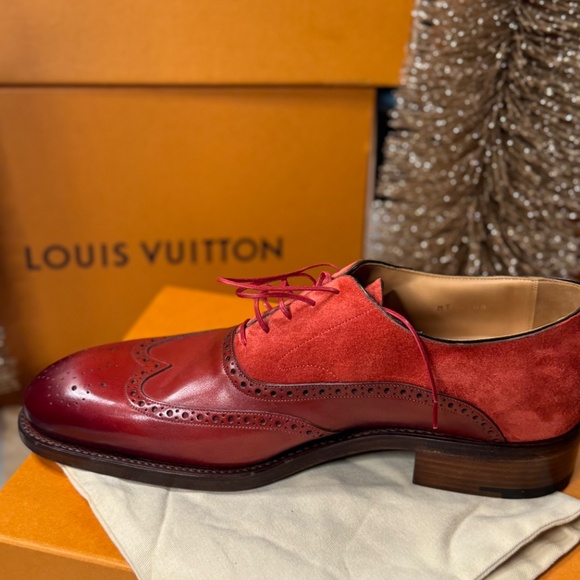 Louis Vuitton Red Leather & Suede Wingtip Brogues - Picture 8 of 9